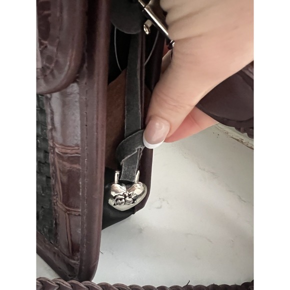 Brighton Mini Briefcase Crossbody w/ Card Slots Brown Black Silver Purse Hearts - Picture 6 of 16
